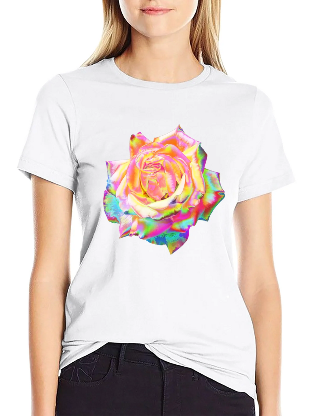 Rainbow Rose Graphic Black T-Shirt product image 8
