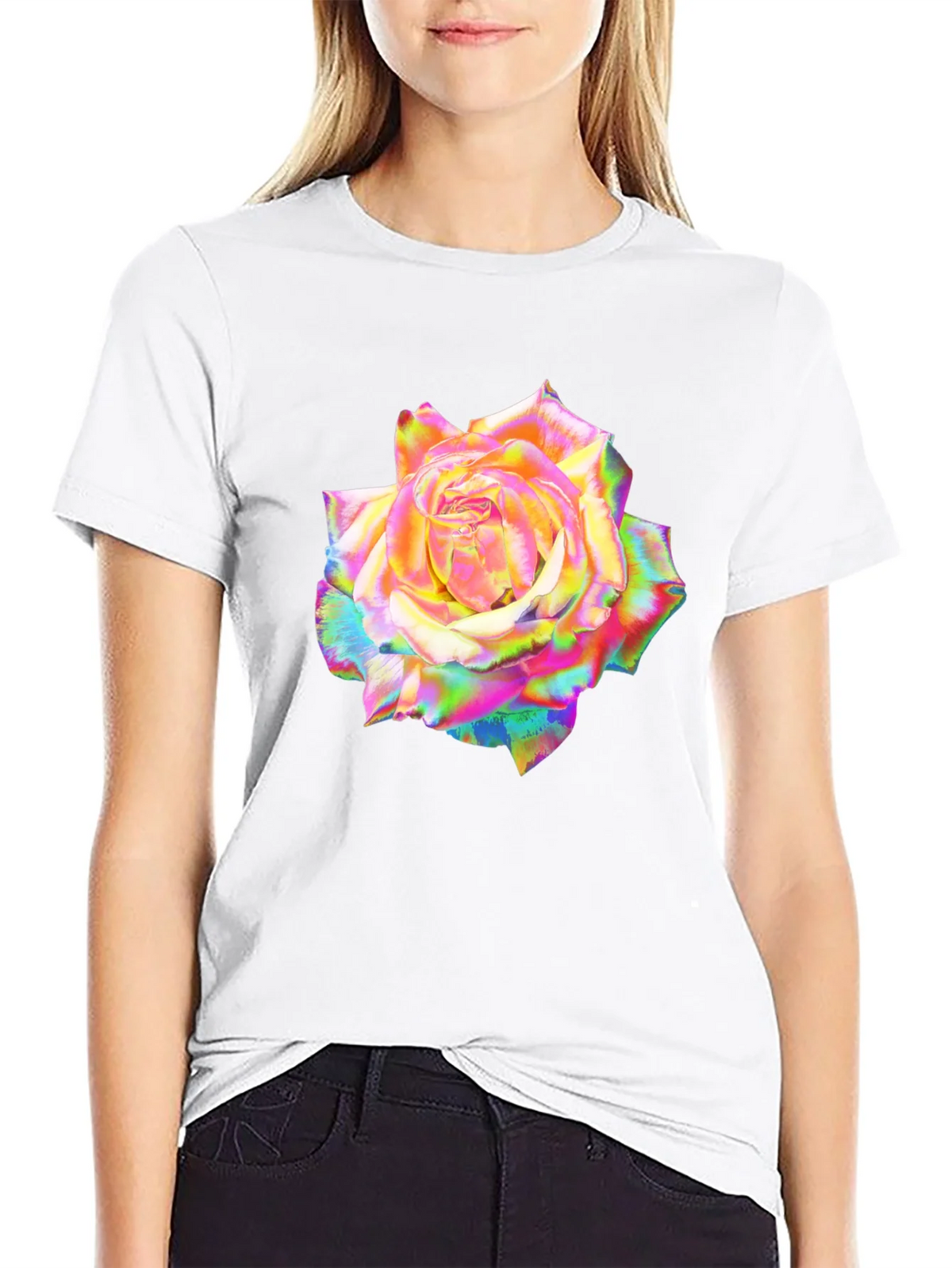 Rainbow Rose Graphic Black T-Shirt product image 8