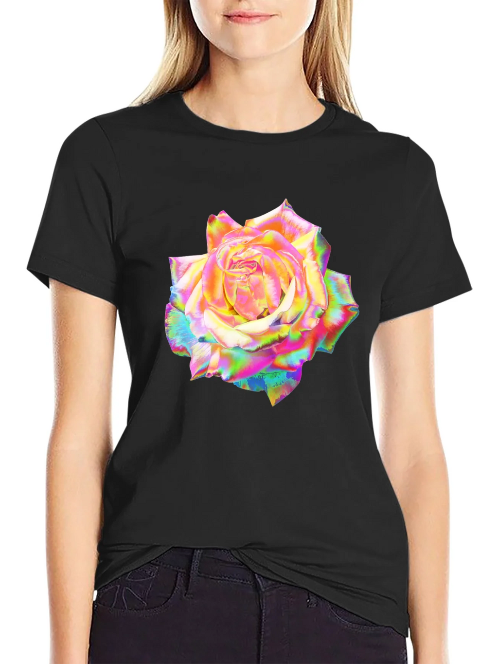 Rainbow Rose Graphic Black T-Shirt product image 2