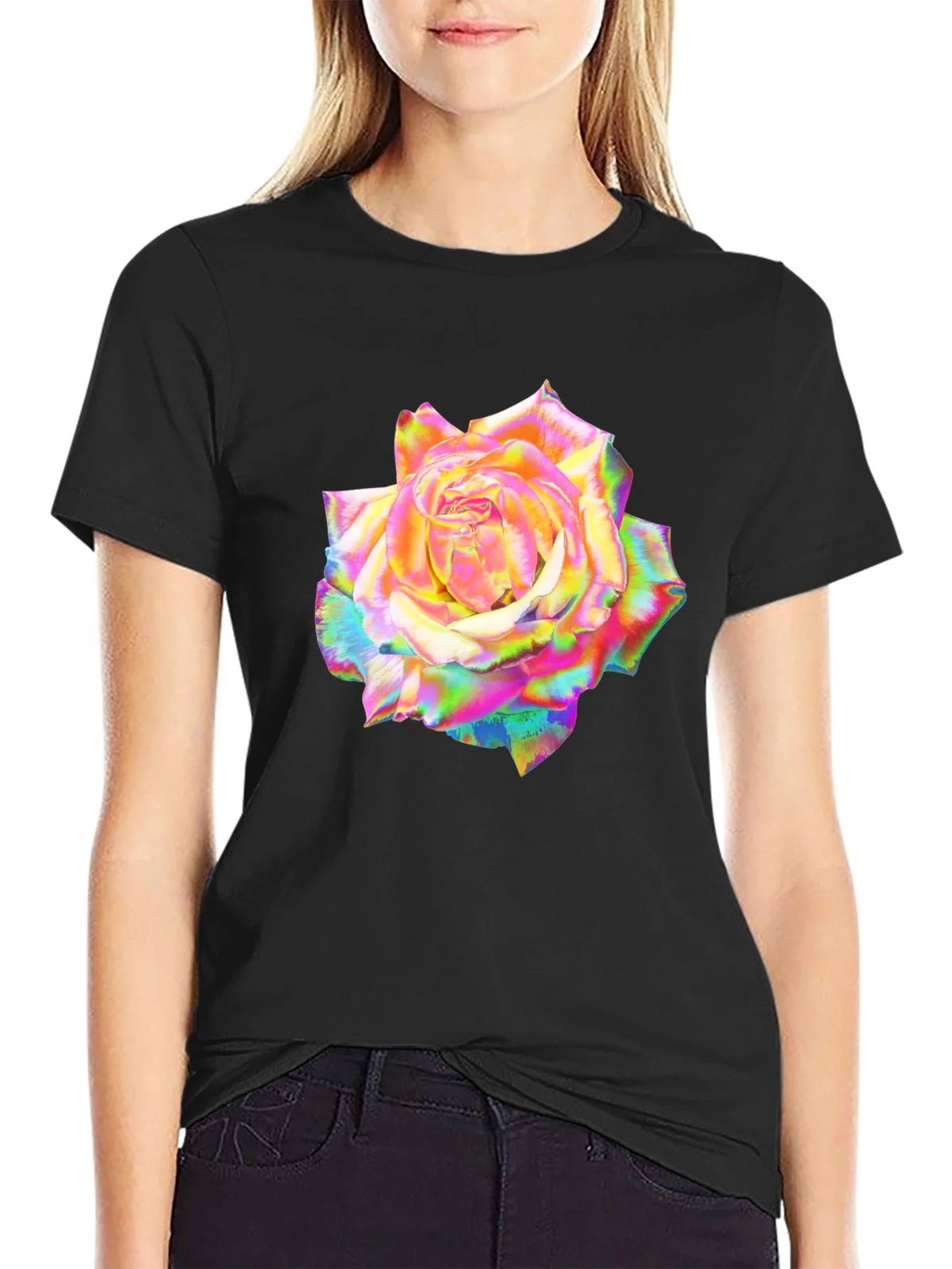 Rainbow Rose Graphic Black T-Shirt product image 2
