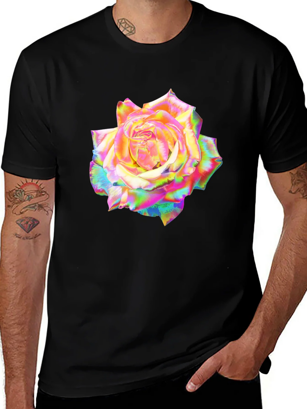 Rainbow Rose Graphic Black T-Shirt product image 1