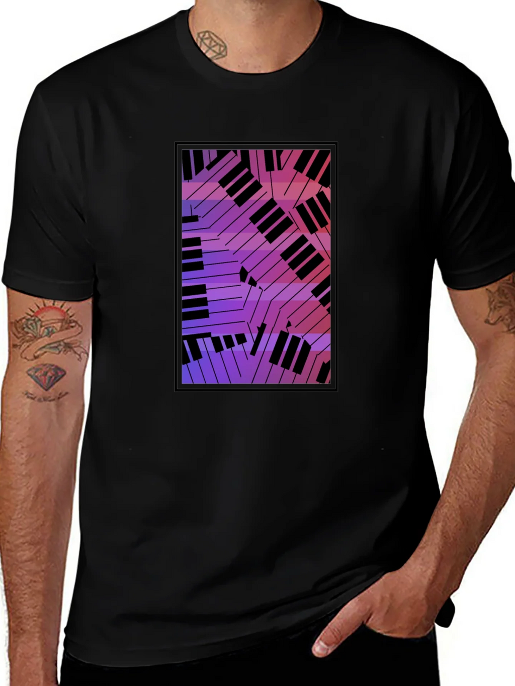 Abstract Piano Keys Graphic Black T-Shirt product image 1