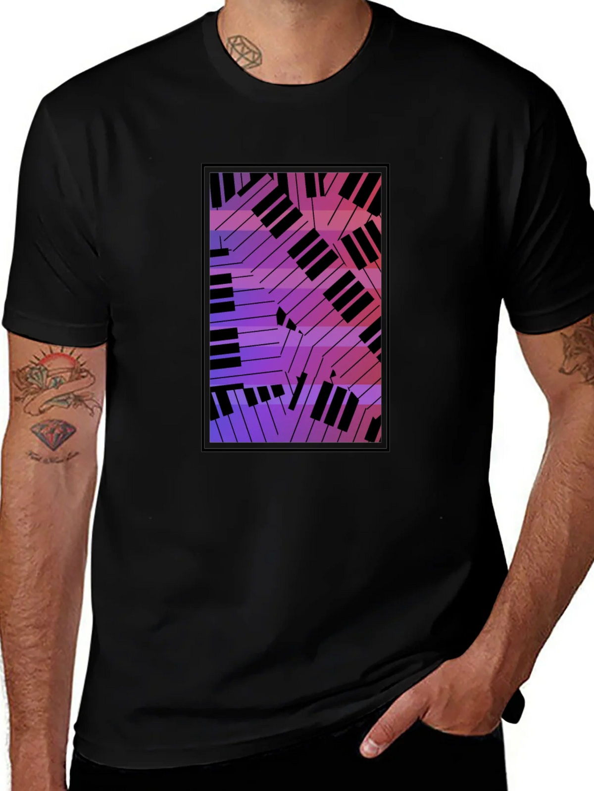 Abstract Piano Keys Graphic Black T-Shirt product image 1