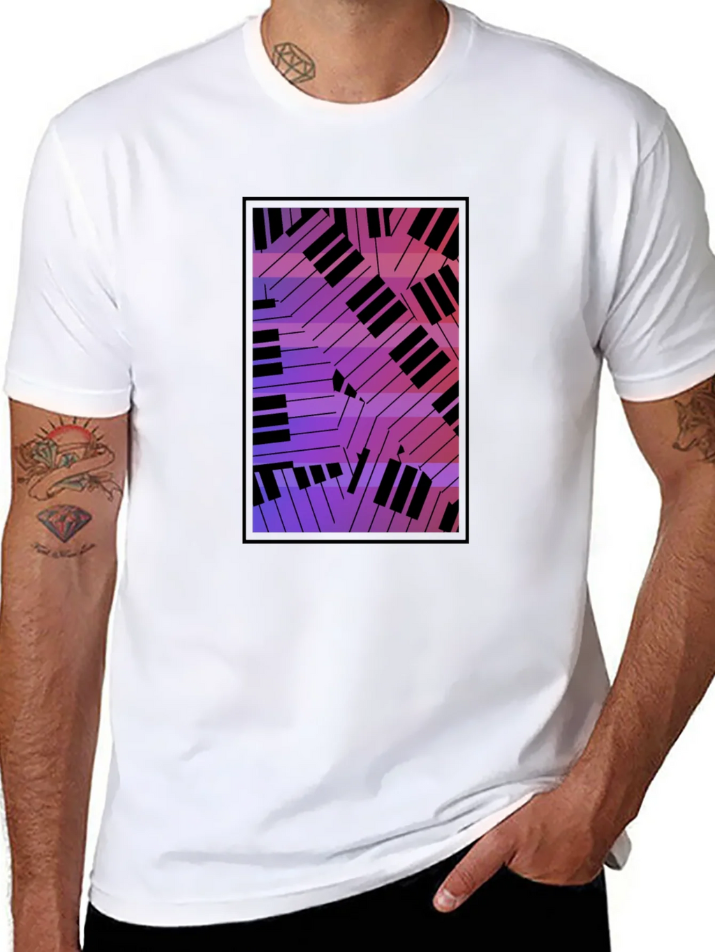 Abstract Piano Keys Graphic Black T-Shirt product image 4