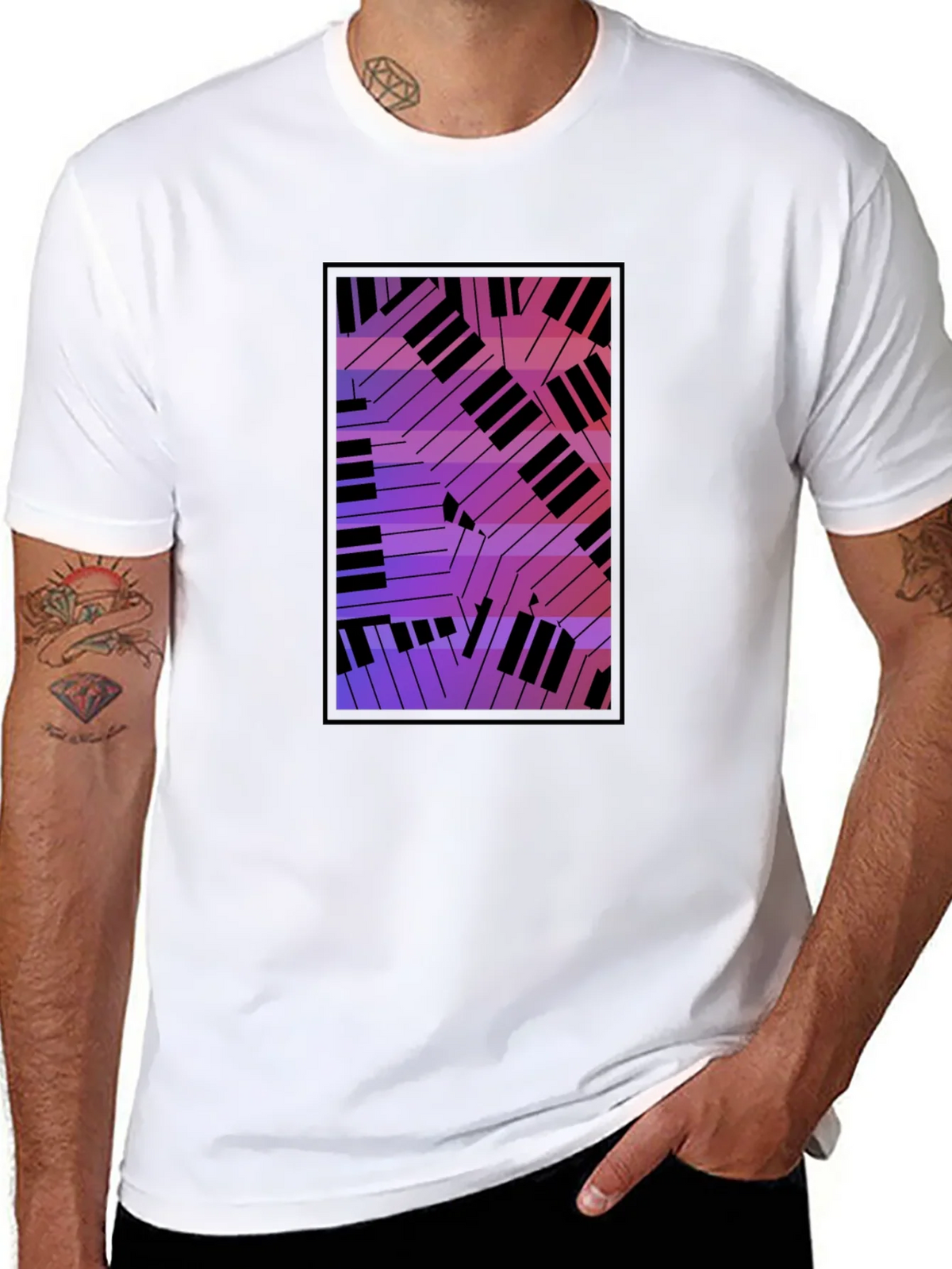 Abstract Piano Keys Graphic Black T-Shirt product image 4