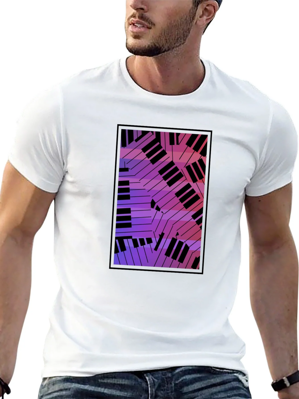 Abstract Piano Keys Graphic Black T-Shirt product image 7