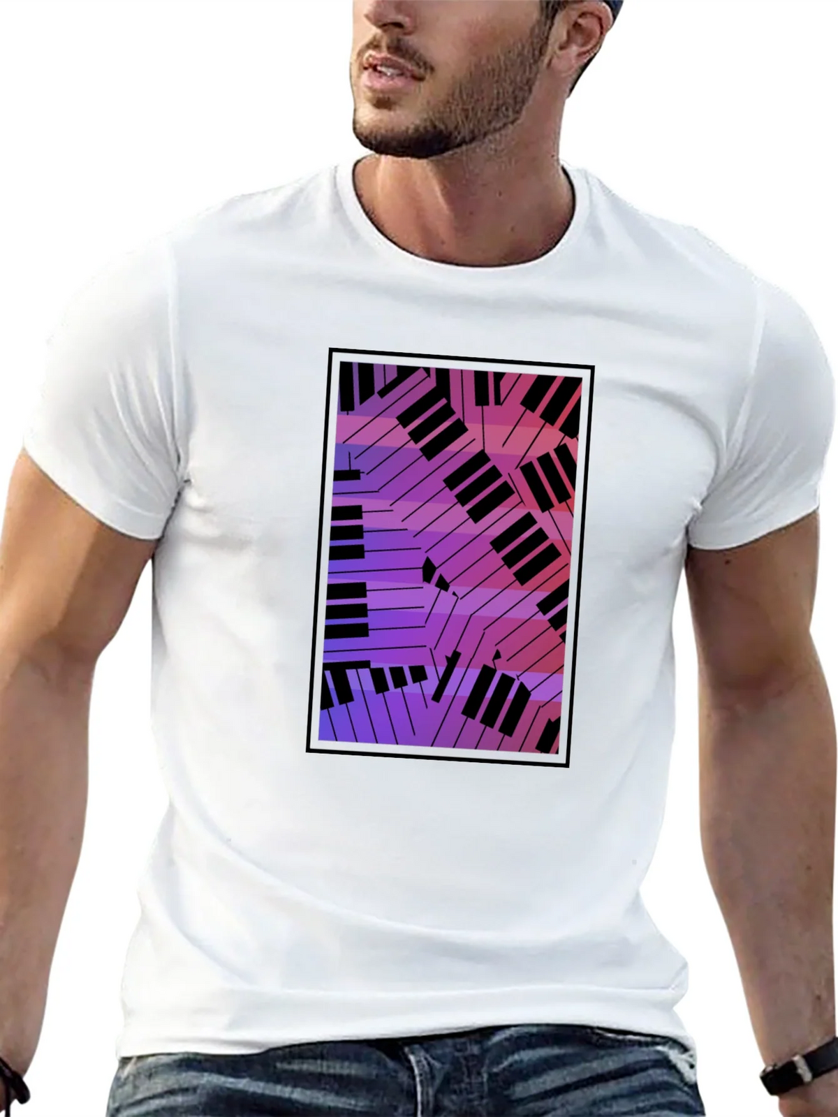 Abstract Piano Keys Graphic Black T-Shirt product image 7