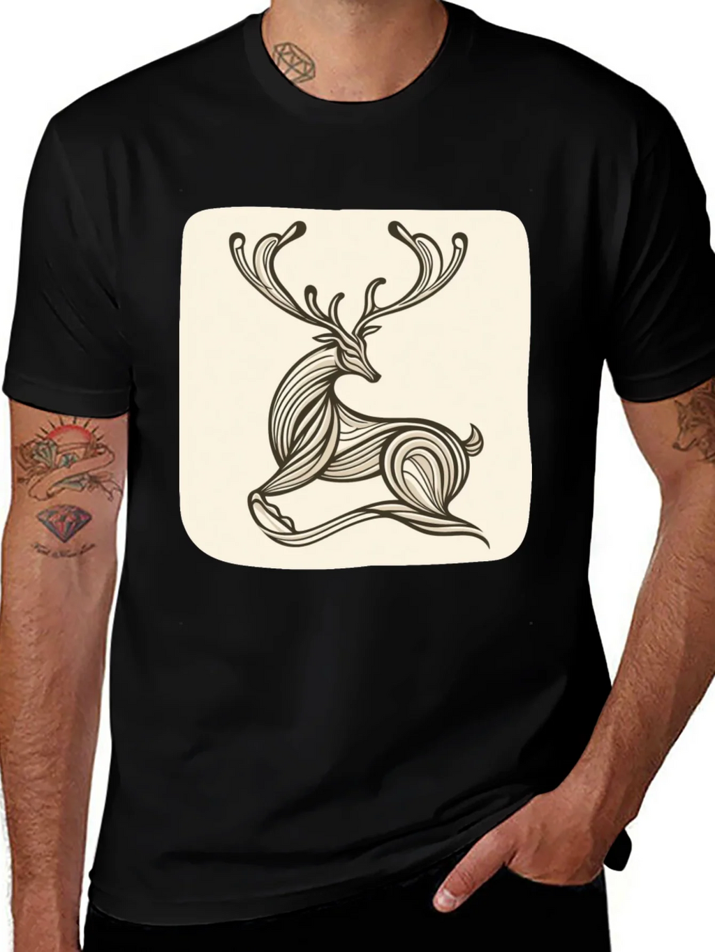 Stylish Deer Graphic Tee - Black Cotton Blend product image 1