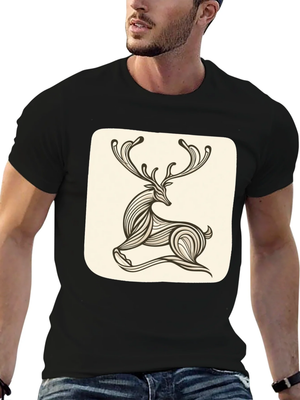 Stylish Deer Graphic Tee - Black Cotton Blend product image 6