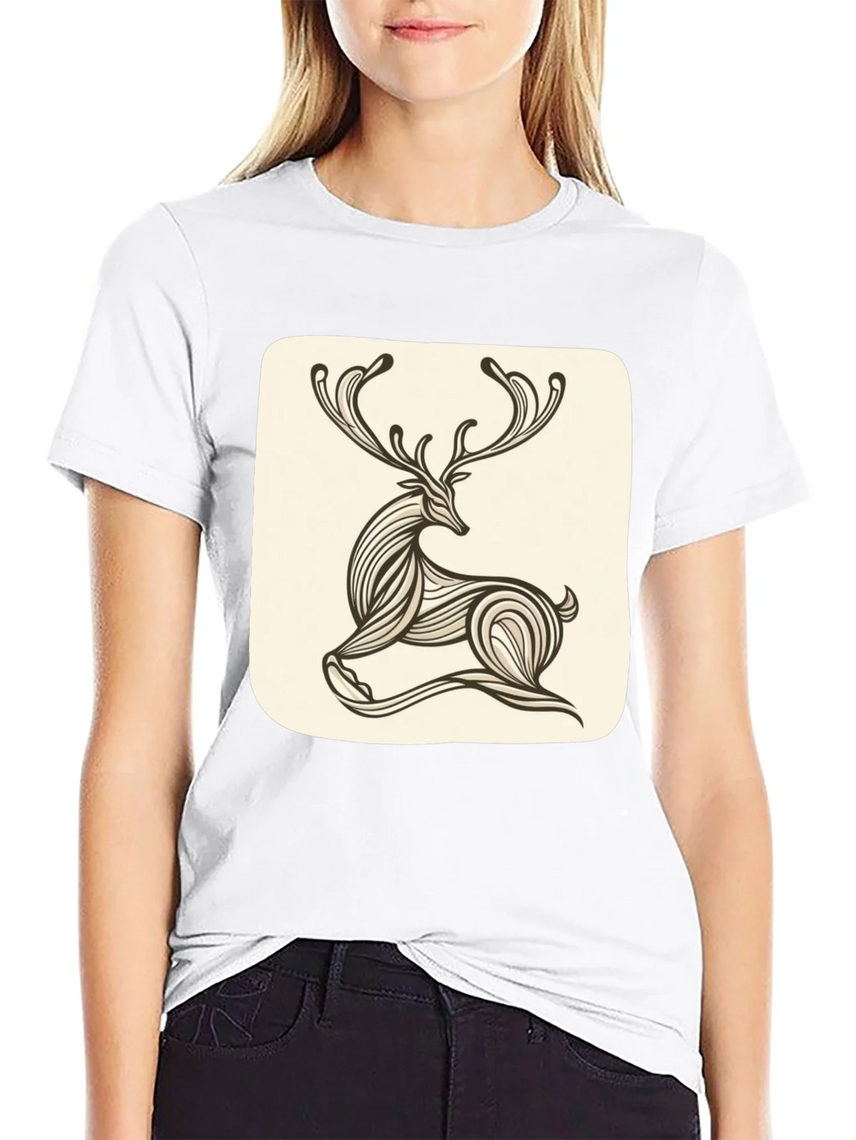 Stylish Deer Graphic Tee - Black Cotton Blend product image 8