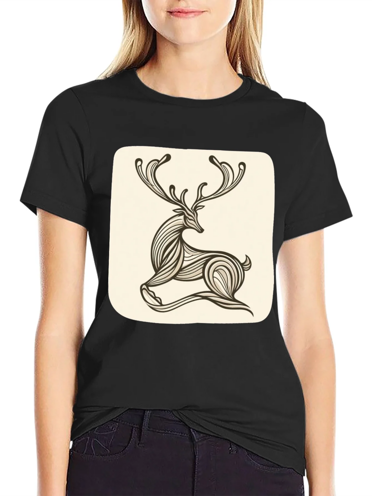 Stylish Deer Graphic Tee - Black Cotton Blend product image 2