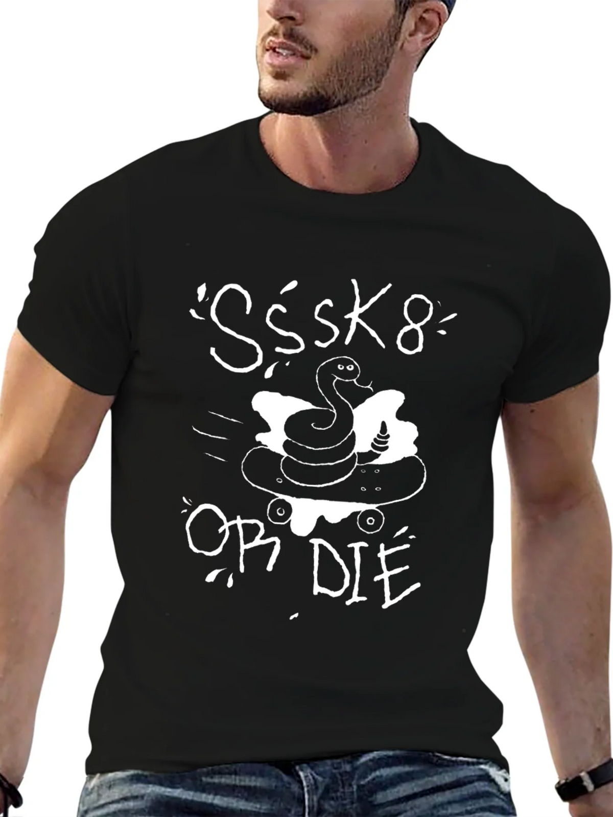 Sssk8 or Die Graphic Tee - Black Cotton T-Shirt product image 2