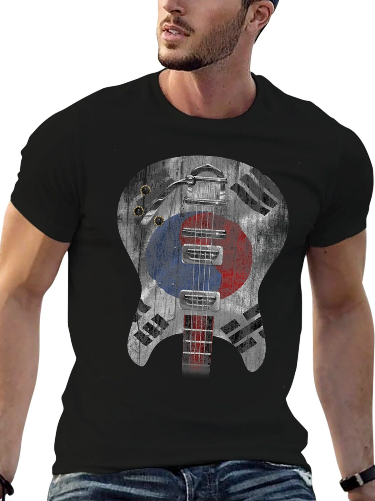 South Korea Flag Guitar Graphic T-Shirt product image 6