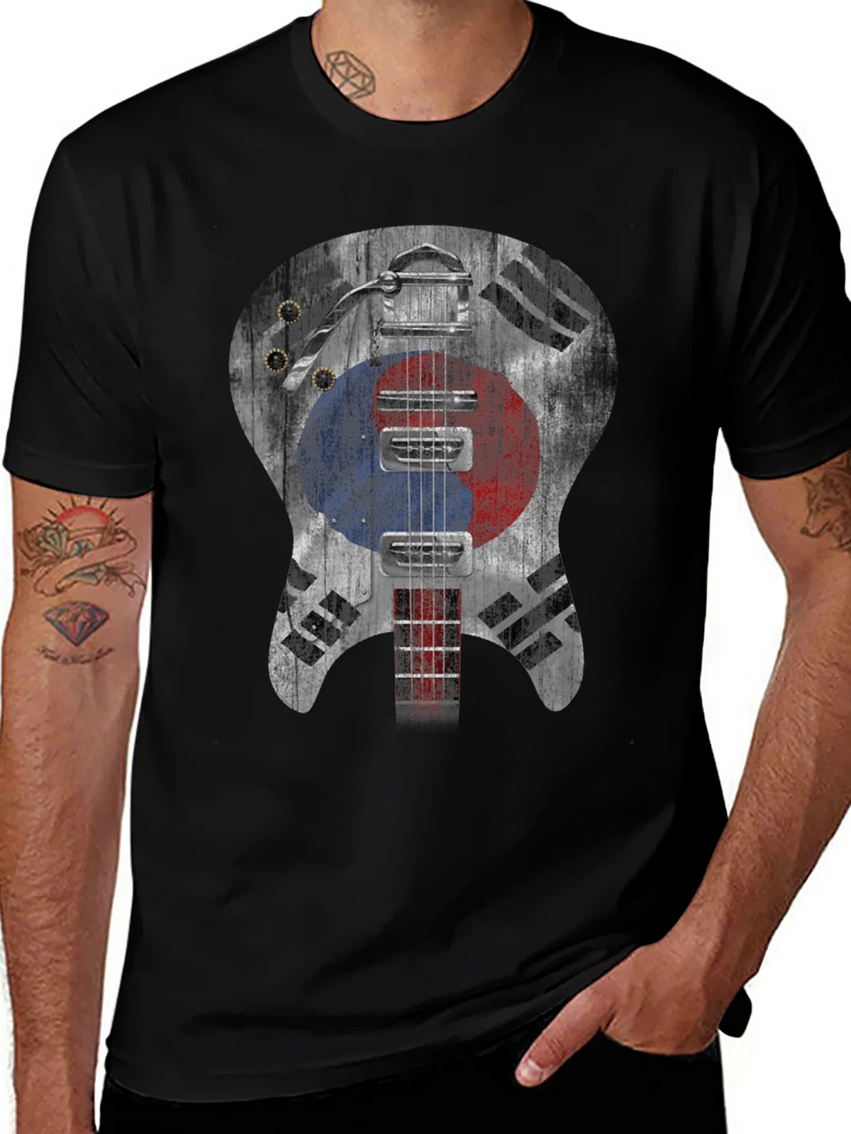 South Korea Flag Guitar Graphic T-Shirt product image 1