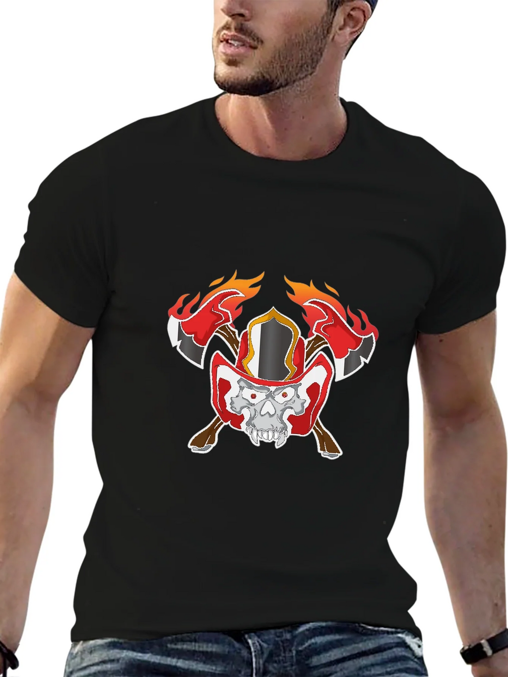 Skull Firefighter Graphic Black T-Shirt product image 6