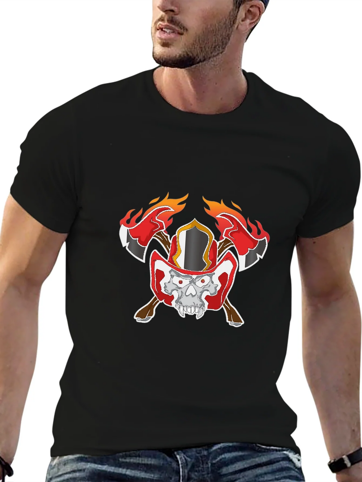 Skull Firefighter Graphic Black T-Shirt product image 6