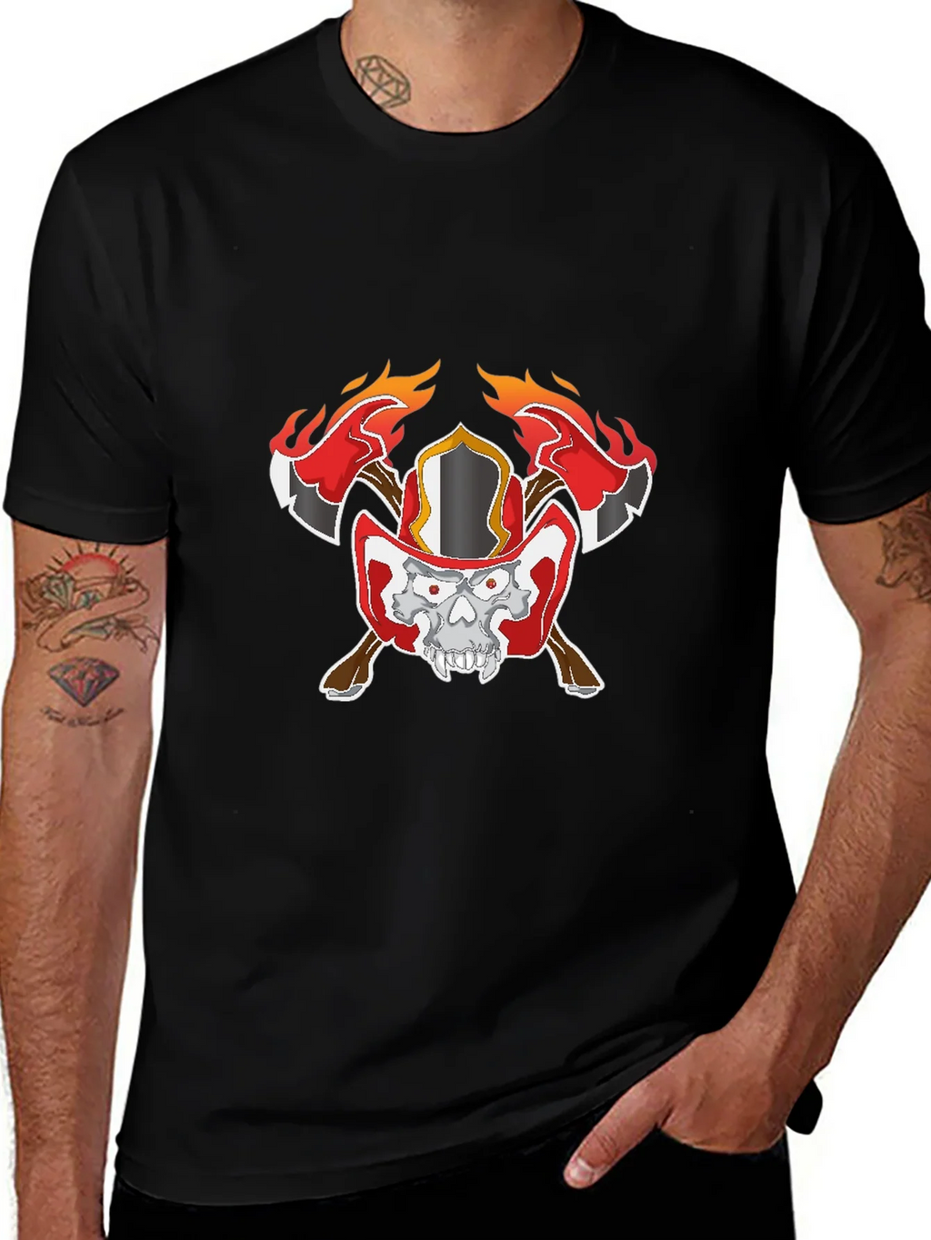 Skull Firefighter Graphic Black T-Shirt product image 1