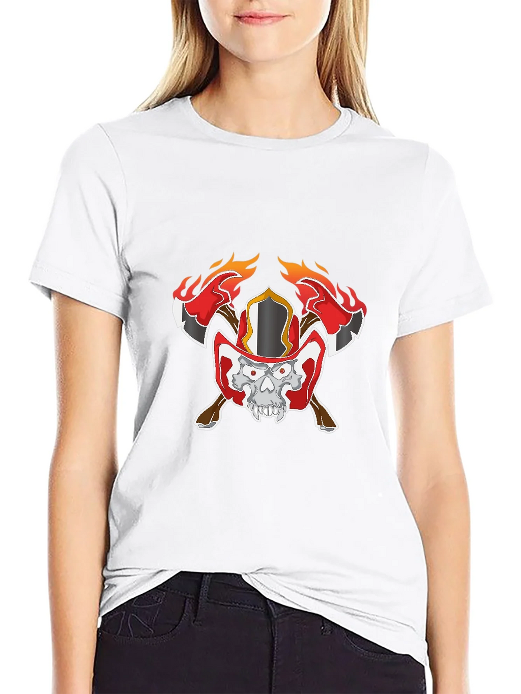 Skull Firefighter Graphic Black T-Shirt product image 8