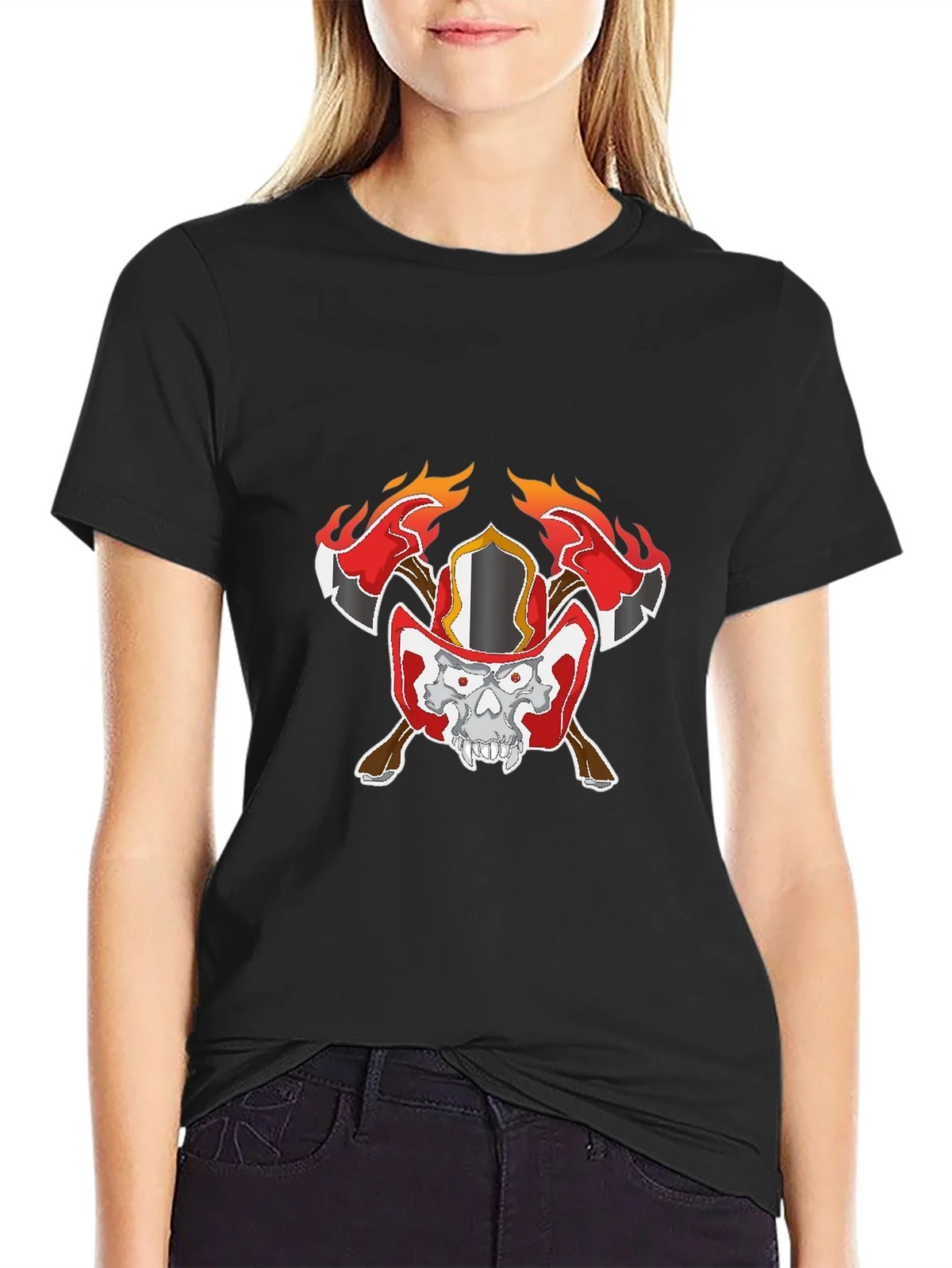 Skull Firefighter Graphic Black T-Shirt product image 2