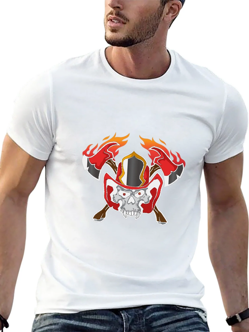 Skull Firefighter Graphic Black T-Shirt product image 12
