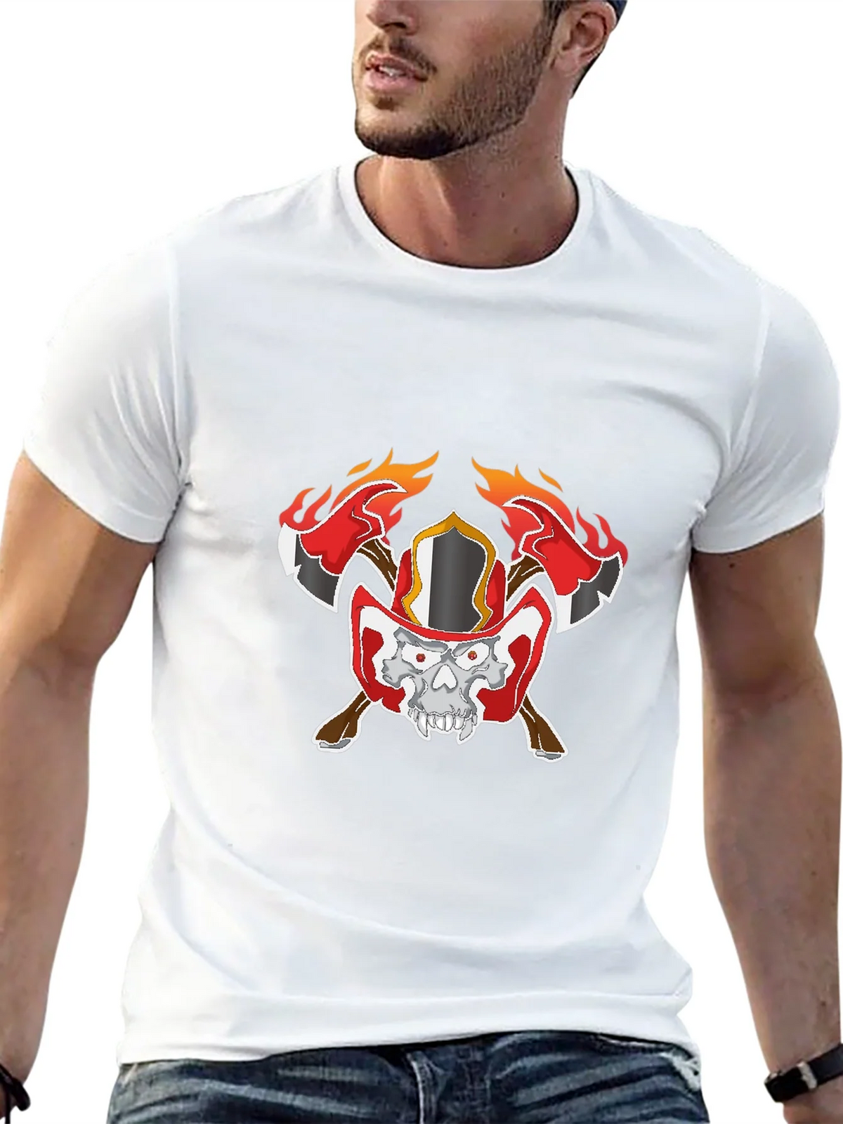 Skull Firefighter Graphic Black T-Shirt product image 12