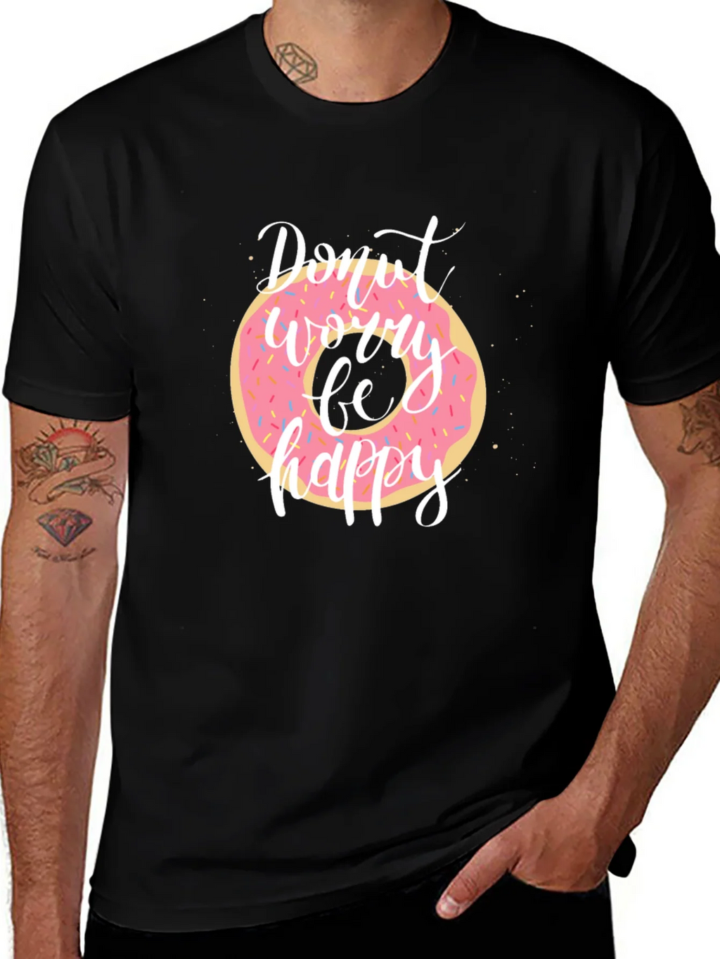 Donut Worry Be Happy Black T-Shirt product image 1