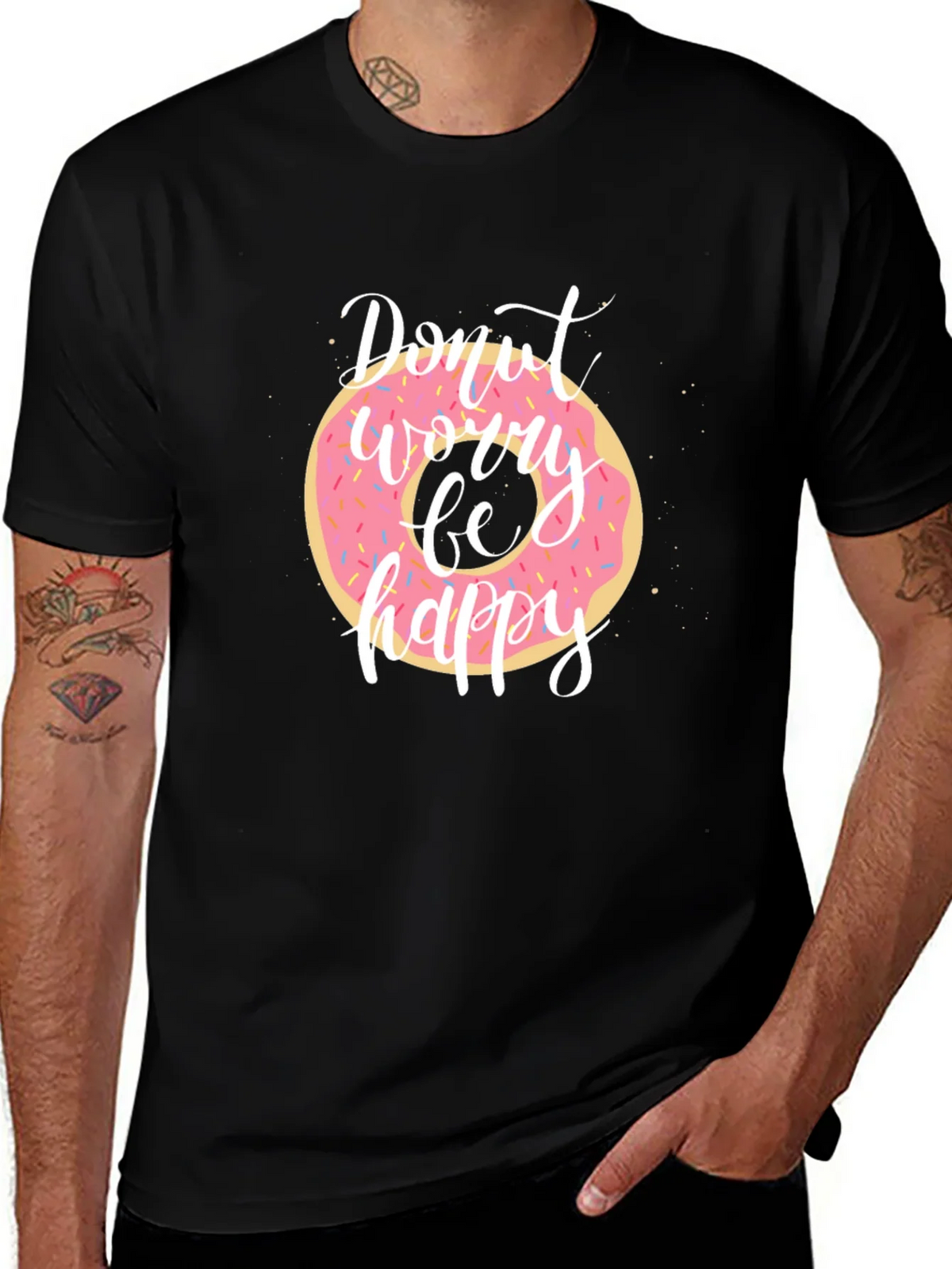 Donut Worry Be Happy Black T-Shirt product image 1