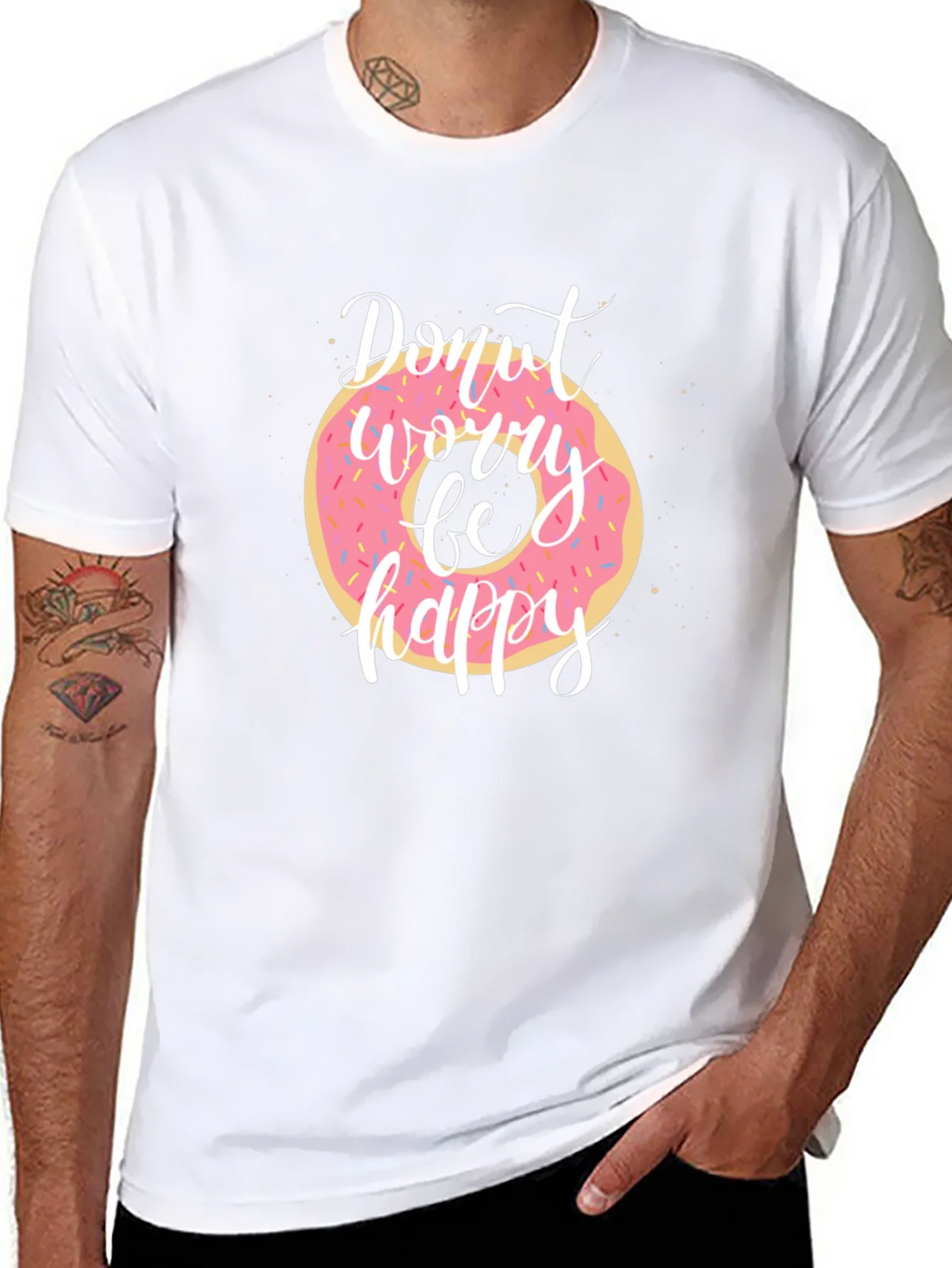 Donut Worry Be Happy Black T-Shirt product image 7