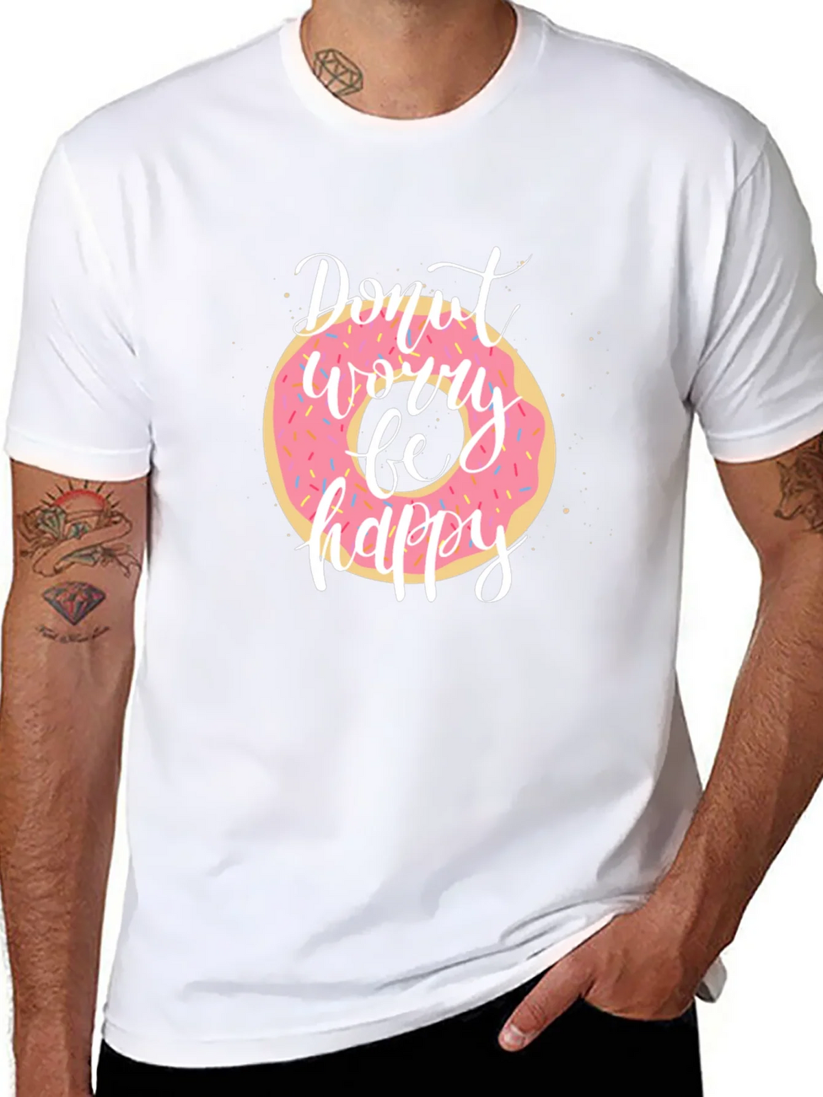 Donut Worry Be Happy Black T-Shirt product image 7