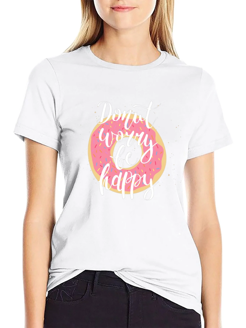 Donut Worry Be Happy Black T-Shirt product image 8