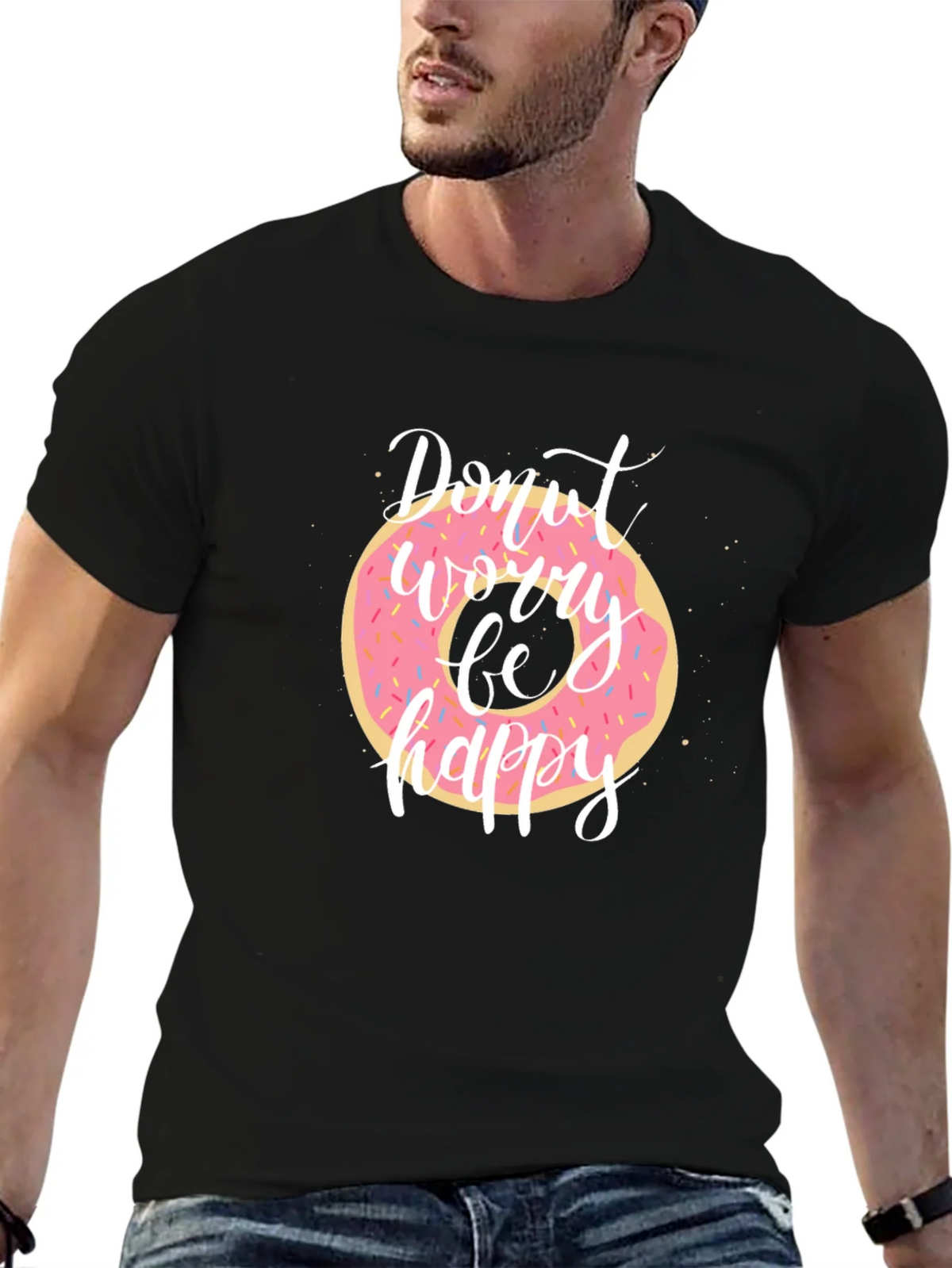 Donut Worry Be Happy Black T-Shirt product image 6