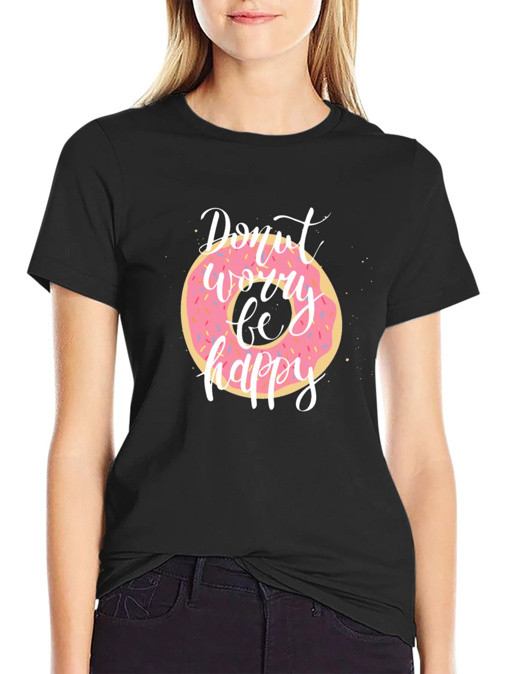 Donut Worry Be Happy Black T-Shirt product image 2