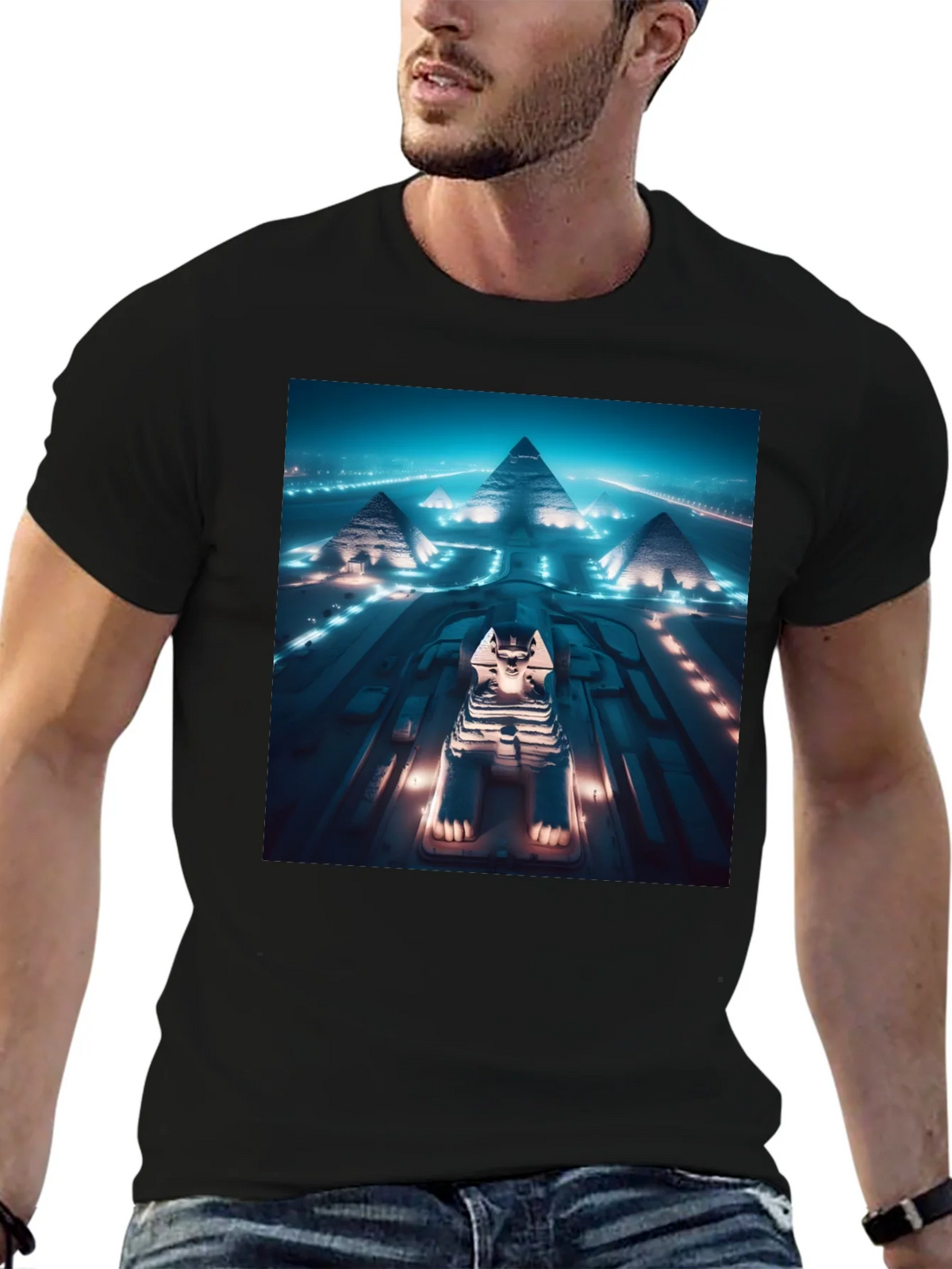 Egypt Pyramids & Sphinx Graphic Tee - Black Cotton Blend product image 6