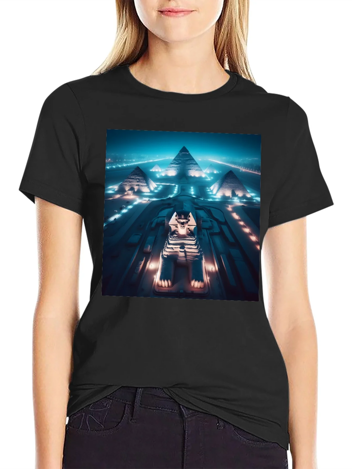 Egypt Pyramids & Sphinx Graphic Tee - Black Cotton Blend product image 2