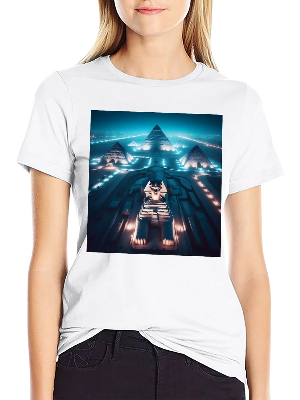 Egypt Pyramids & Sphinx Graphic Tee - Black Cotton Blend product image 8