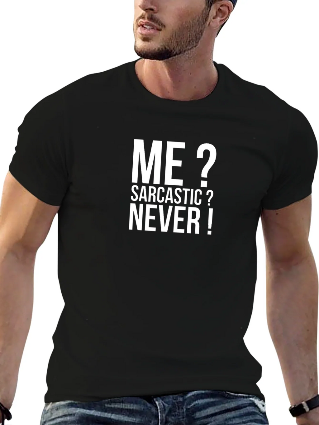 Sarcastic Humor T-Shirt - Me? Never! Black Tee product image 6