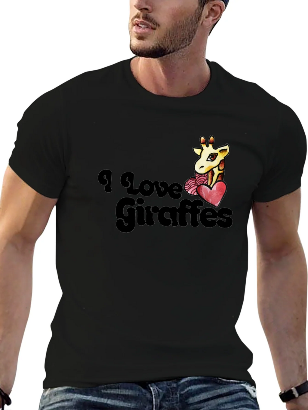 I Love Giraffes T-Shirt - Black Graphic Tee product image 6