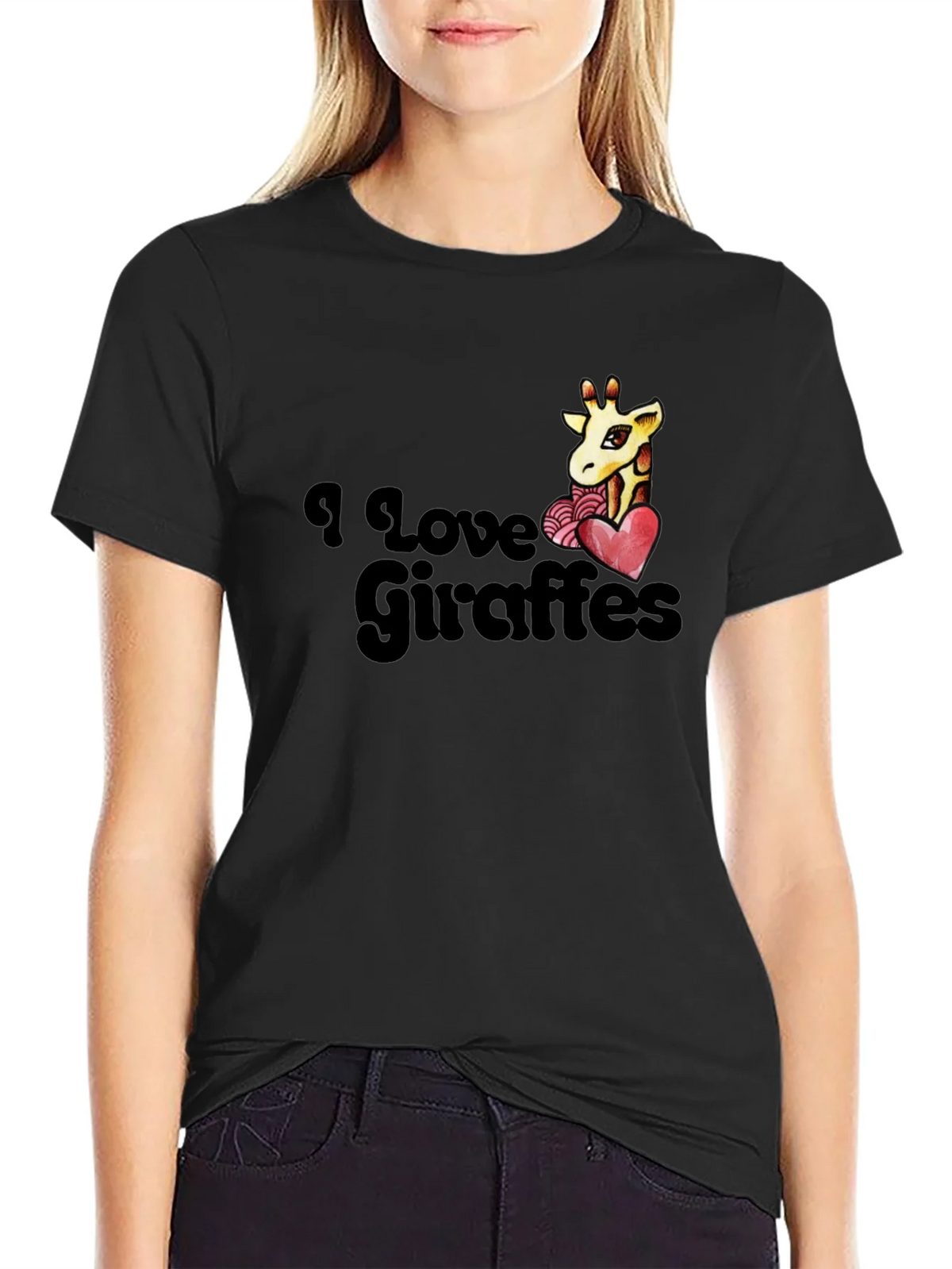 I Love Giraffes T-Shirt - Black Graphic Tee product image 2