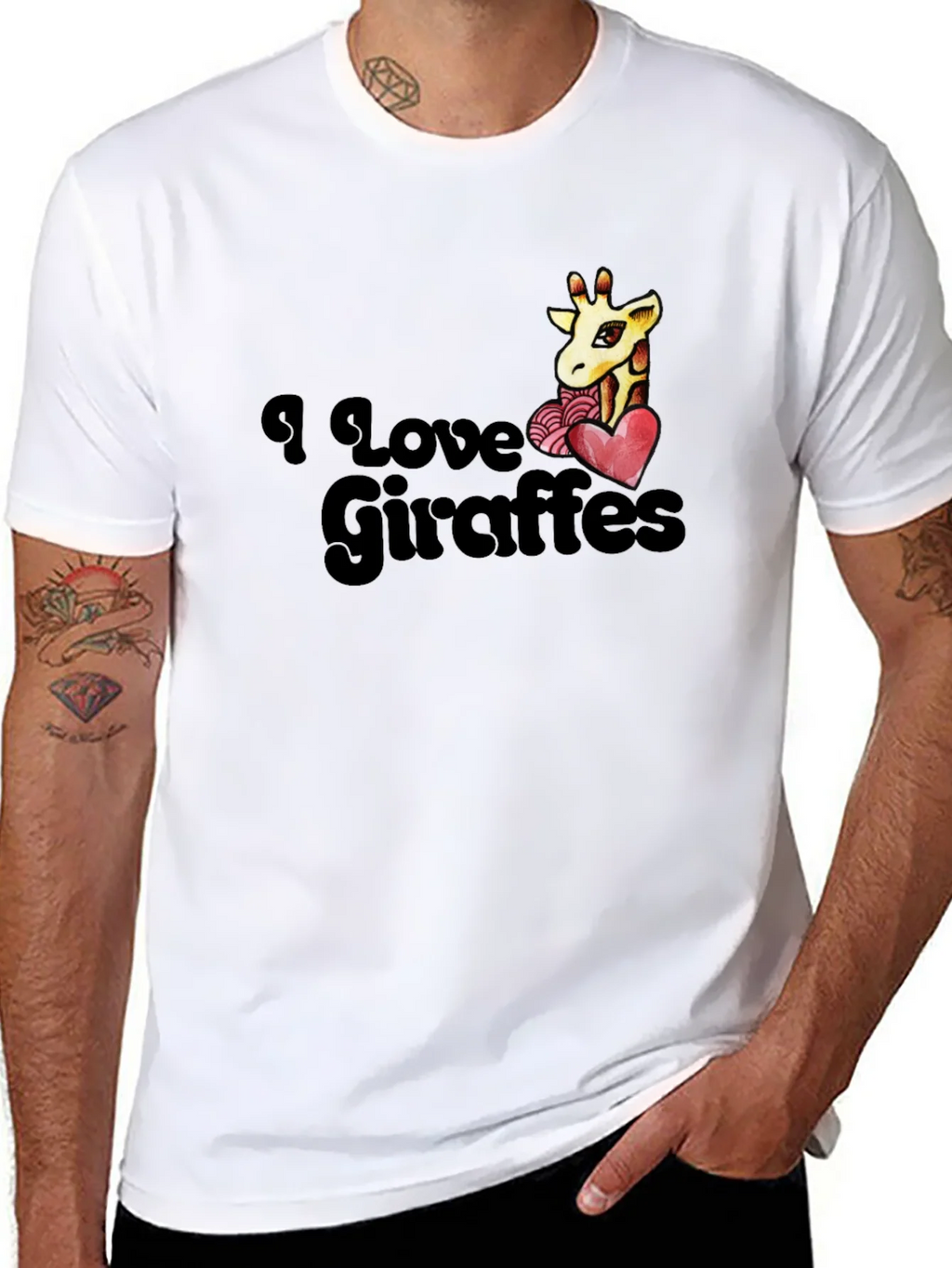 I Love Giraffes T-Shirt - Black Graphic Tee product image 7