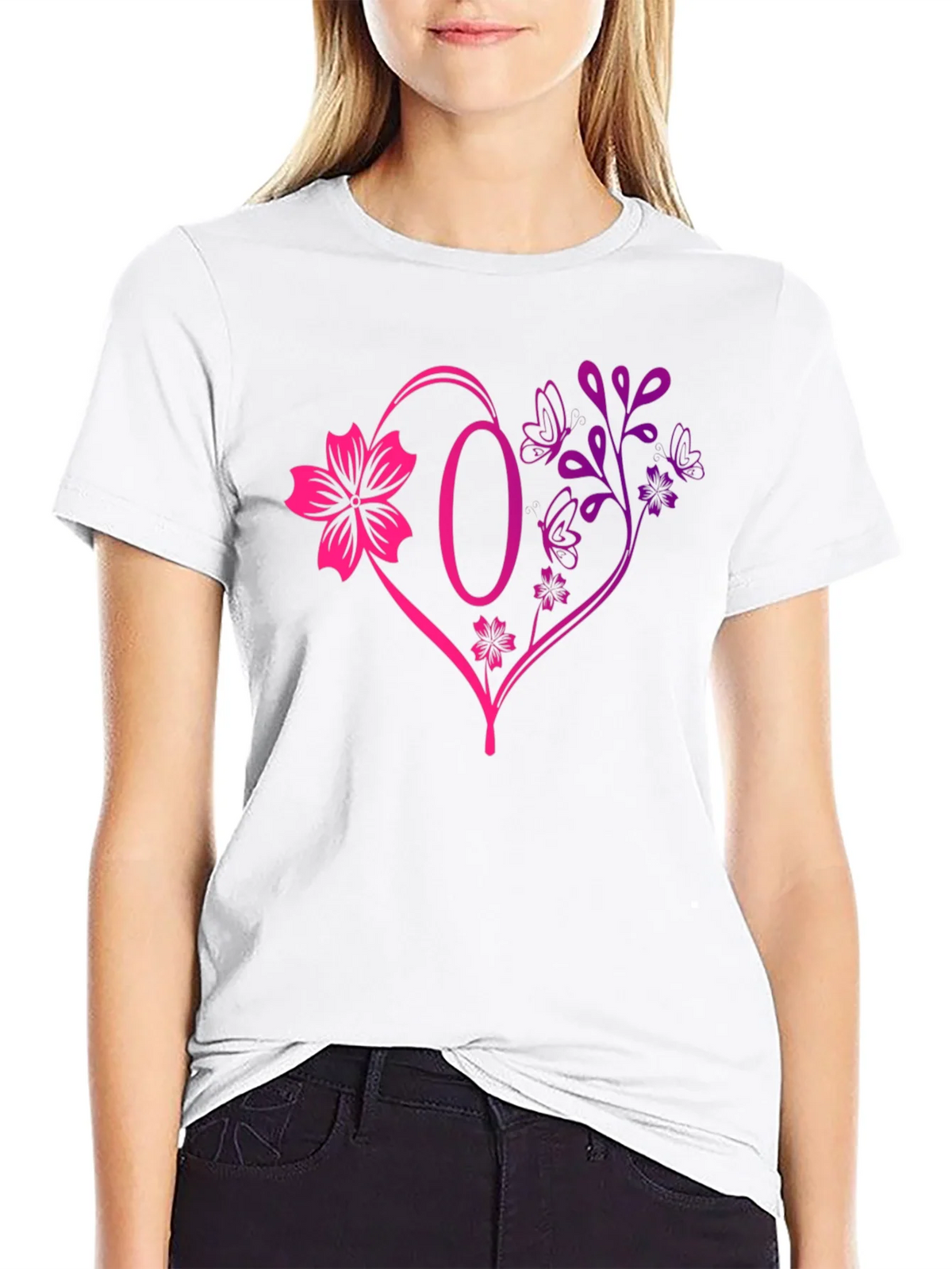 Floral Heart Initial T-Shirt - Personalized Letter O Design product image 8