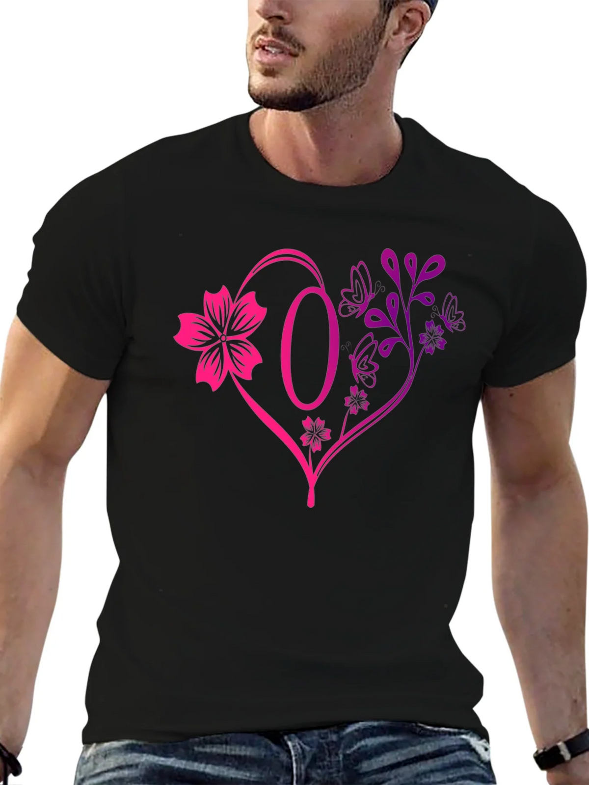 Floral Heart Initial T-Shirt - Personalized Letter O Design product image 6