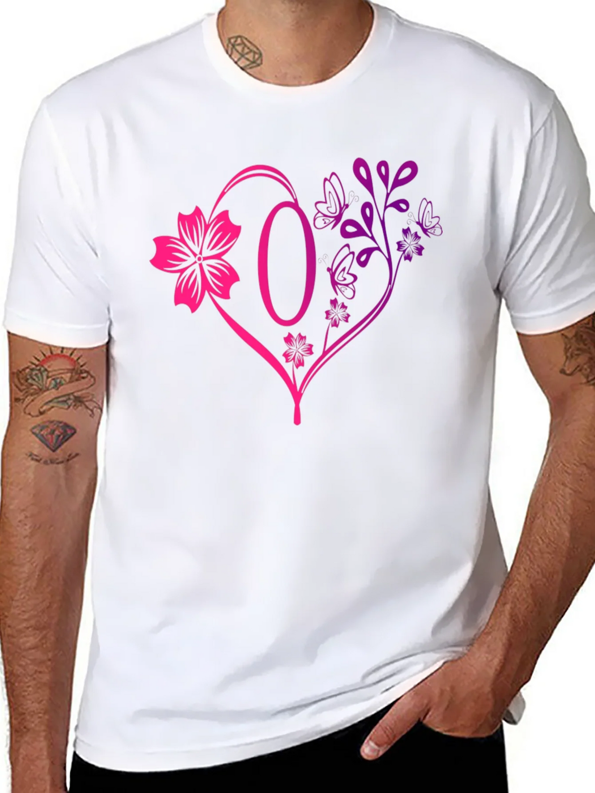 Floral Heart Initial T-Shirt - Personalized Letter O Design product image 7