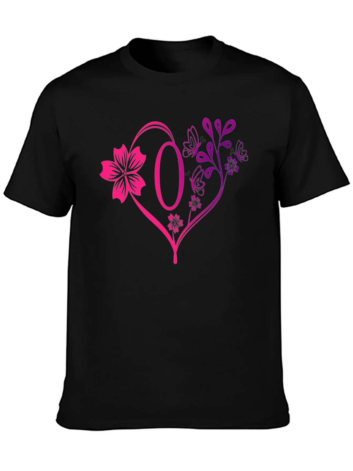 Floral Heart Initial T-Shirt - Personalized Letter O Design product image 3