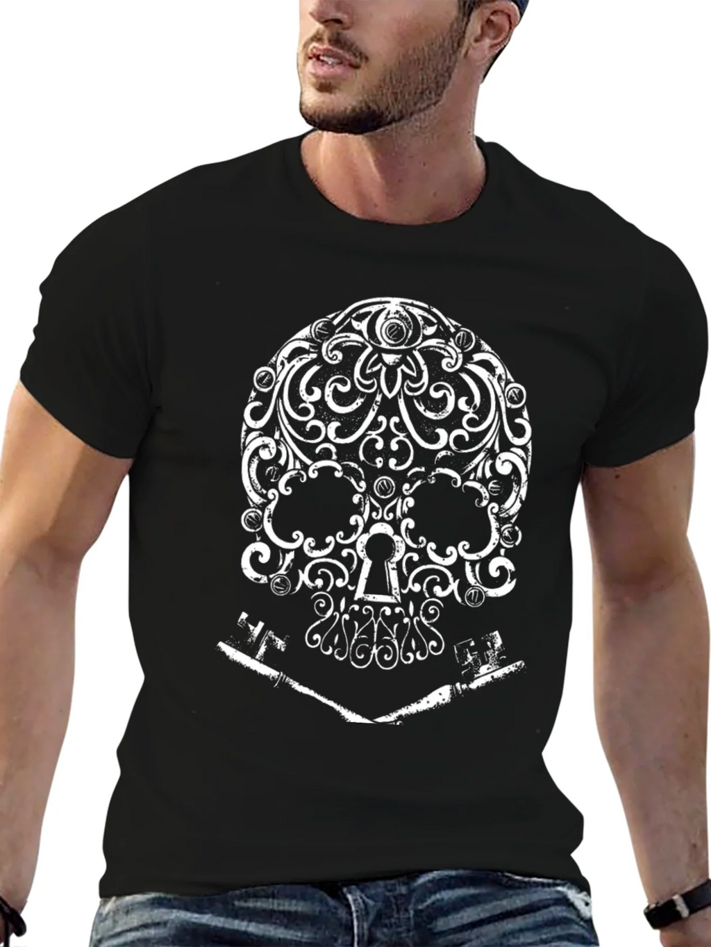Ornate Skull and Keys Graphic T-Shirt product image 6