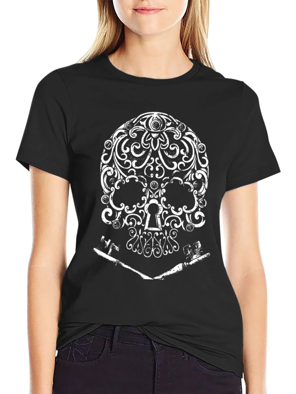 Ornate Skull and Keys Graphic T-Shirt product image 2