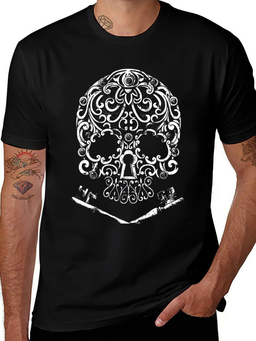 Ornate Skull and Keys Graphic T-Shirt product image 1