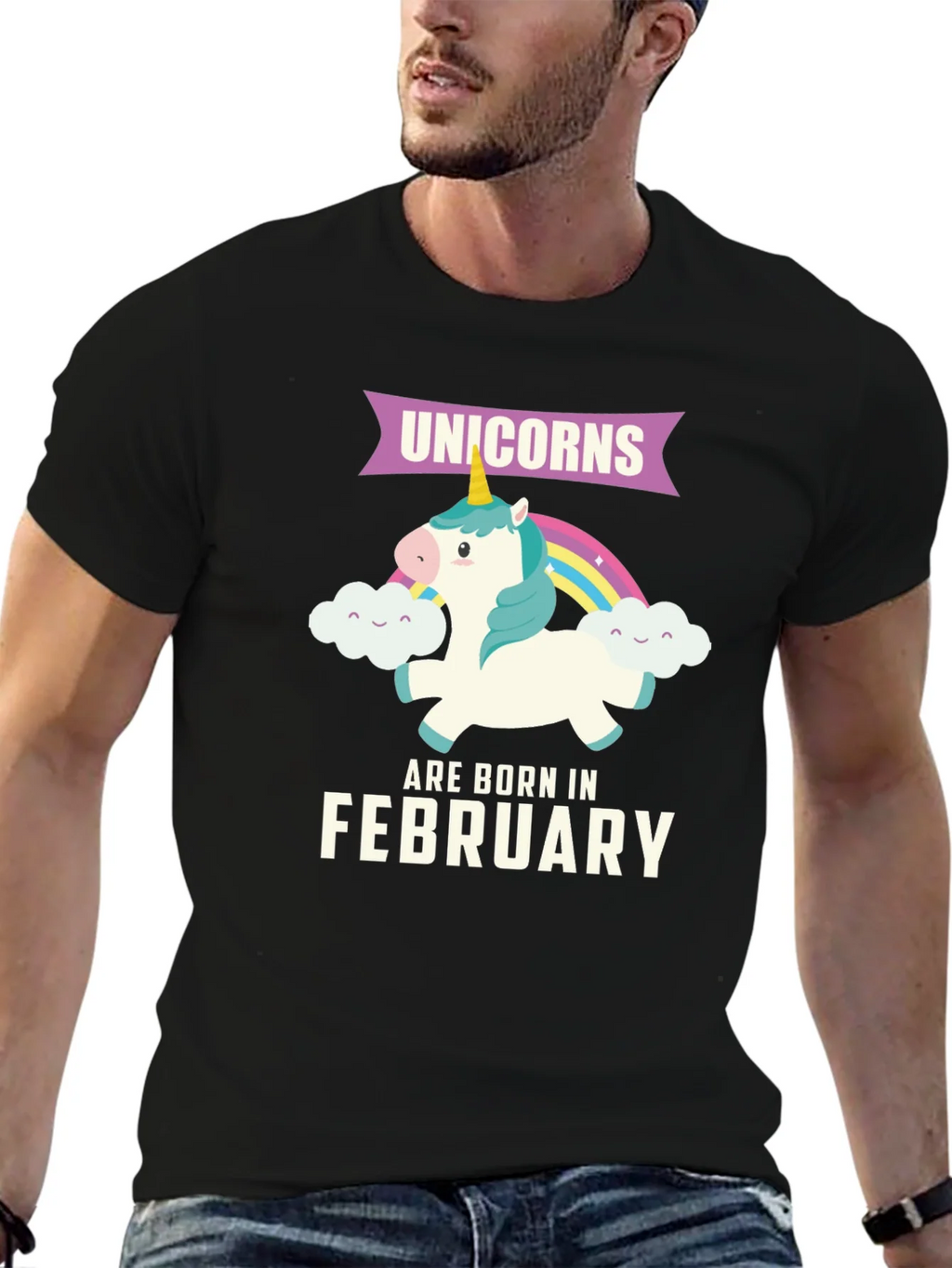Unicorns Born in February Black T-Shirt product image 6