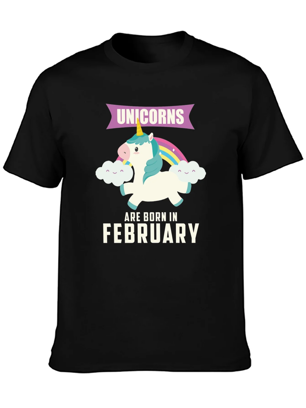 Unicorns Born in February Black T-Shirt product image 3