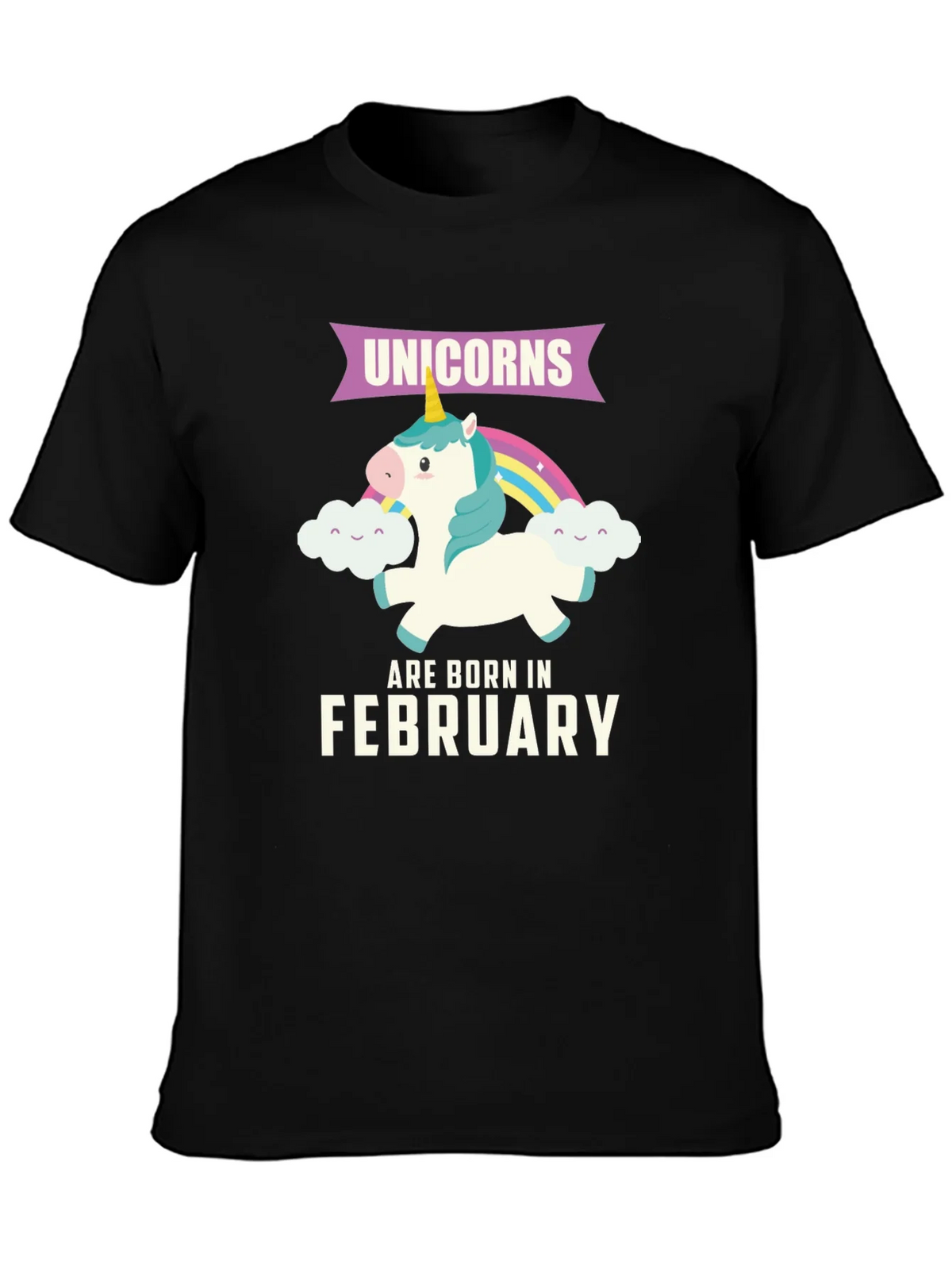 Unicorns Born in February Black T-Shirt product image 3