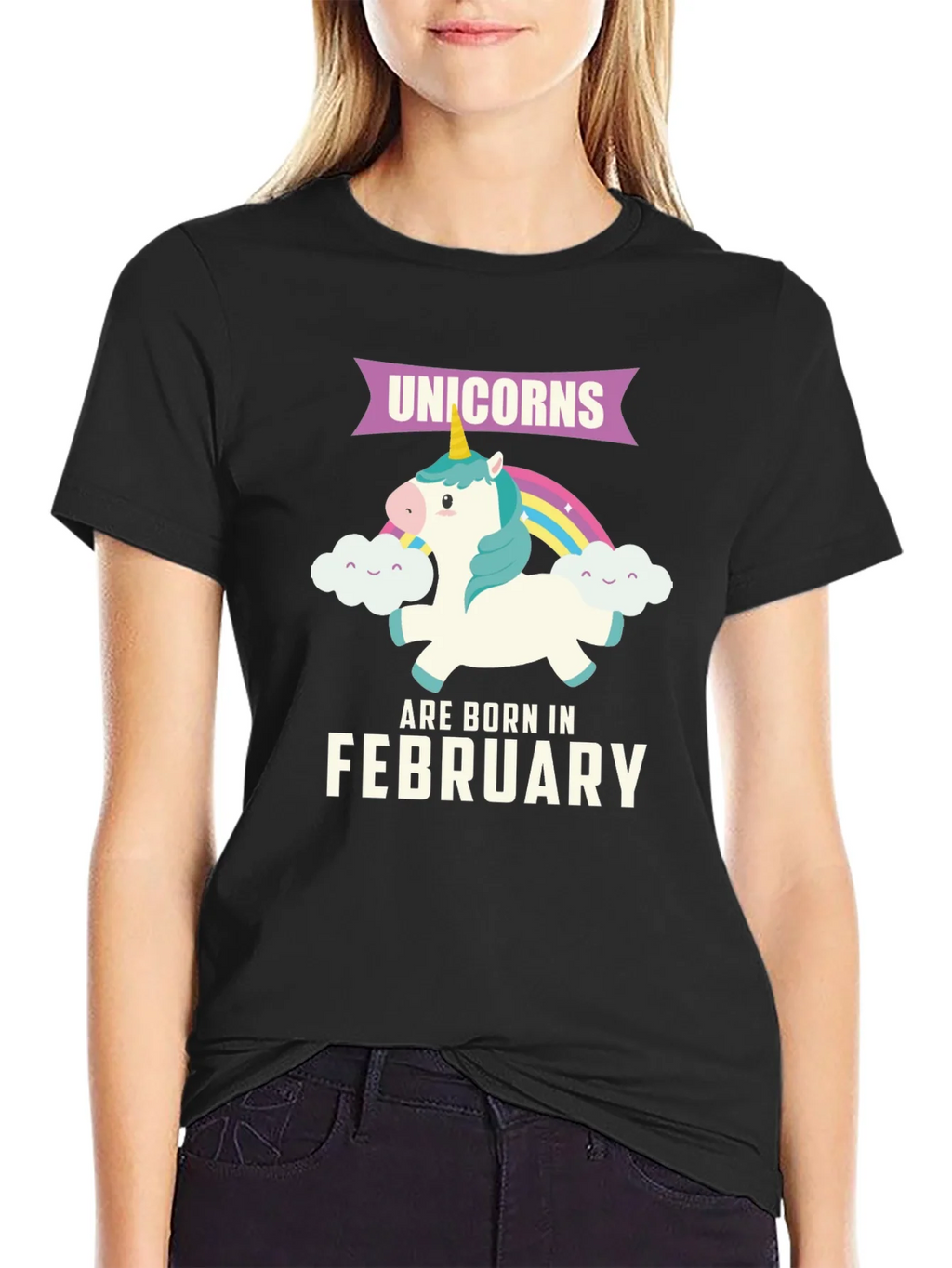 Unicorns Born in February Black T-Shirt product image 2